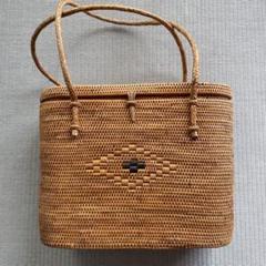 ラタン製 かごバッグ ブラウン 編み込み模様