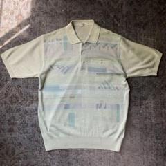希少 90s ポロニット レトロ サマーニット 一点物 リネン混 古着 夏 珍品