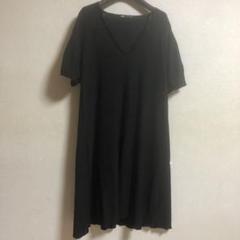 ZARA (M)黒Vネック 半袖フレンチ、サマーニットワンピース
