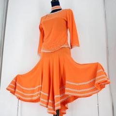 美品 社交ダンス衣装】上下セット U:NA Lサイズ オレンジ