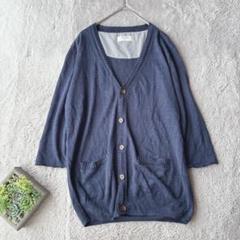 美品(M)リネン100%/七分袖カーディガン/麻/長袖/羽織り/上着