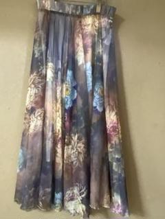 ゆったり大人可愛い花柄ロングスカートシフォンウエストゴム