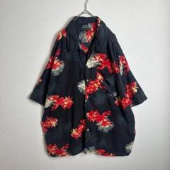 【希少サイズ】アロハシャツ　半袖シャツ　オープンカラー　総柄　ブラック　3XL