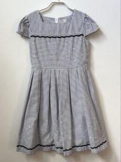 ArtLetter アートレター ストライプ お花刺繍 ワンピース 白/ネイビー