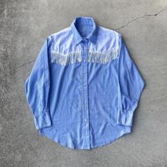 レア◎ヴィンテージ古着90sフリンジウエスタンシャツ長袖ギンガムチェック柄L水色