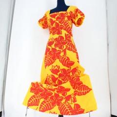 【美品 フラダンス衣装】イエロー FANCY DRESS ワンピース 黄 赤 緑 美品 フラダンス衣装】赤 黄色 レッド イエロー 花柄 ワンピース
