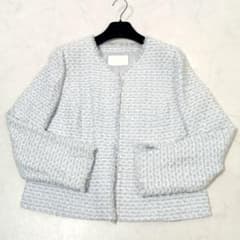極美品✨23区ミックスラメツイードノーカラージャケットベージュ36