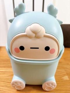 プラスチック製ゴミ箱　ブルー　かわいいキャラクター　卓上　コンパクト　ゴミ袋付