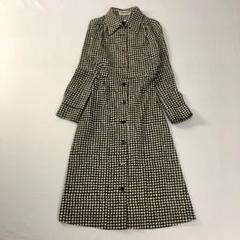 昭和レトロパターン柄長袖ロングワンピースチェック柄モノトーン香港製9号黒古着