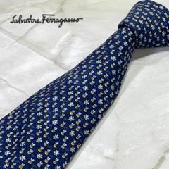 ☆美品 Salvatore Ferragamo ネクタイ ミツバチ花柄 ネイビー