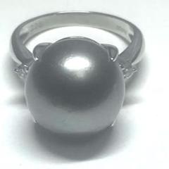 pt900上質艶照り南洋ブラックパール13.2mm＆ダイヤ0.08ct リング