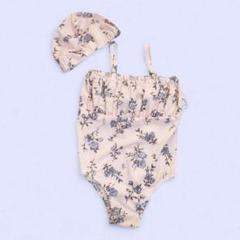キッズ用　花柄ワンピース水着　キャップ付き 100cm