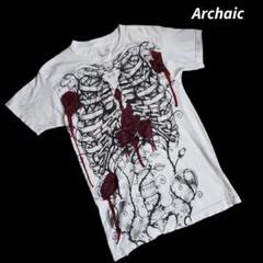 Archaic ローズ&ボーン・大判プリントTシャツ・白 Y2K 68797