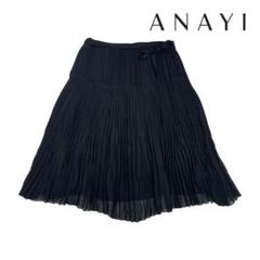 07T278☆ ANAYI レース ブラック ひざ丈 プリーツスカート 春秋
