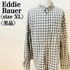 エディーバウアー ボタンダウン チェックシャツ ホワイト×グリーン XL 長袖
