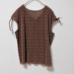 マンジェラ【F】サマーニット/フレンチスリーブ 袖リボン 薄手 Vネック