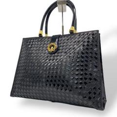 BALLY トートバッグ 編み込み イントレチャート ブラック 黒 金具