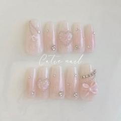 ♡量産型ネイルチップ 黒 ピンク フレンチガーリー ワンホン