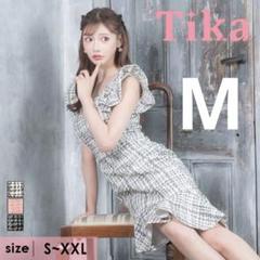 Tika ノースリーブ フリル袖 ツイード マーメイド タイトドレス Mのサムネイル