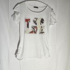 I LOVE 　ストーン装飾 　ホワイトTシャツ　M～L