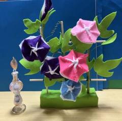 夏飾り　朝顔の花と葉のオブジェ