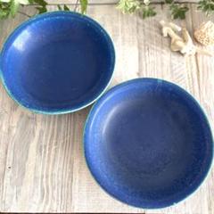 【新品 未使用】沖縄 やちむん ペルシャブルー オバール皿 2枚 新品 未使用】沖縄 やちむん ペルシャブルー オバール皿 2枚