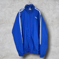 adidas　ナイロンジャケット　ブルー　ホワイト　 3ストライプ　2XL