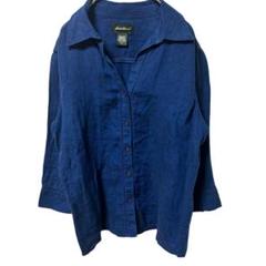 Eddie Bauer エディーバウアー　ダークブルー 七分袖シャツ Mリネン