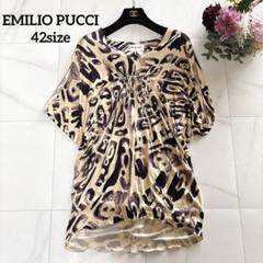 EMILIOPUCCI 深Ｖネックギャザー半袖チュニックワンピース42 EMILIOPUCCI 深Vネックギャザー半袖チュニックワンピース42