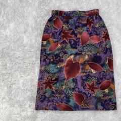 【PIERRE BALMAIN】リーフ　総柄　膝下丈　スカート　裏地付き
