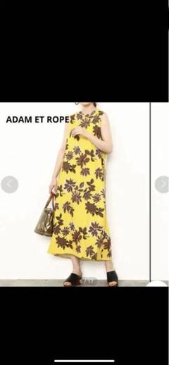 ADAM ET ROPE FEMME 深Vネックストライプワンピース リネン