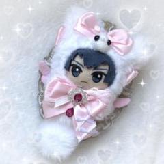 即日発送 【ぬい服】ちびぐるみ用♡白ふわ×黒リボンねこ（10cm〜12cm）