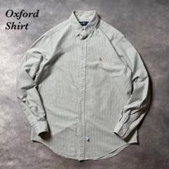 P12 古着RalphLauren オックスフォードシャツ　灰白ストライプ
