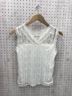 ロマンティック　グランジコケット古着 シースルー切替総レースノースリトップス