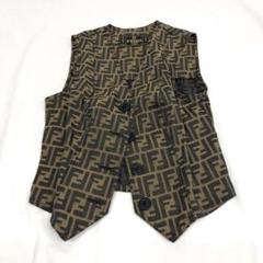 W3)FENDI フェンディベスト ロゴ ズッカ柄 黒