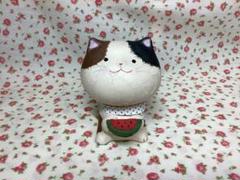 【未使用】置物　リュウコドウ　猫　すいか　ちぎり和紙　京都　和小物　日本製