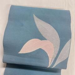 セミアンティーク　夏用　紗　単衣　名古屋帯　花模様　銀糸　着物　023t