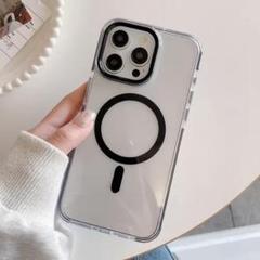iPhone13/14ケース　MagSafe　ブラック　クリアケース　シンプル