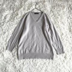 100%ピュアカシミヤセーター グレー Vネック 長袖七分袖　ニット　L