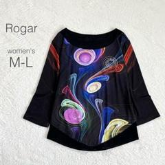 【Rogar】プリントメッシュTシャツ 7分袖 社交ダンス衣装 韓国製 黒 美品