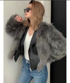 GYDA グレー ファー レザーコート GYDA コート アウター RIBエコファーショートコート レディース