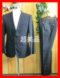超美品 スーツセレクト スーツ A7 シルク/ウール ストライプ 黒 細身