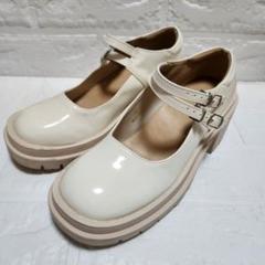 NICE CLAUP タンク底　ダブルストラップ　シューズ　M　アイボリー