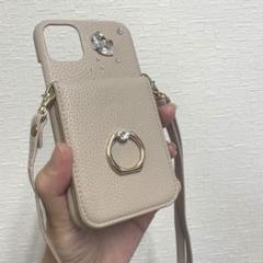 iPhone11 ベージュ ストラップ付き Bijou ショルダースマホケース