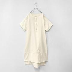 美品 フランス ヴィンテージ グランパシャツ ワンピース ノーカラー 半袖