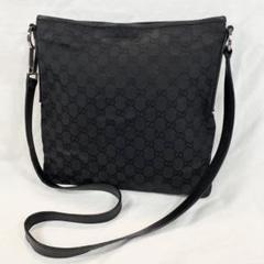 【極美品】GUCCI グッチ ショルダーバッグ GGキャンバス×レザー ブラック 極美品】GUCCI グッチ ショルダーバッグ GGキャンバス×レザー