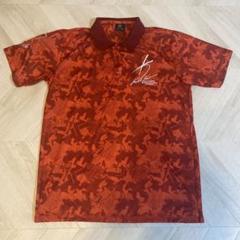 ゴルフウェア　朱色　XXXLサイズ(4L)　半袖ポロシャツ　カールカナイ