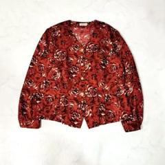 ヴィンテージ 古着 薔薇 花柄 金ボタン ブラウス シャツ レッド