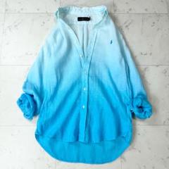 入荷now 安全 ラルフローレン ブルー系 長袖シャツ グラデーション 麻 リネン トップス