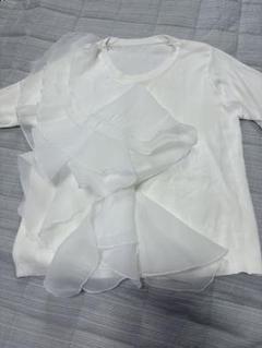 ホワイト フリル付き 半袖トップスMサイズ